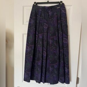Geiger 100% Wool Pleated Midi Skirt Purple Paisley Austria 90s EU 38 US 6/8 28W